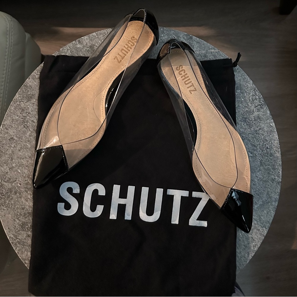 SCHUTZ Black and Clear Women's Heels